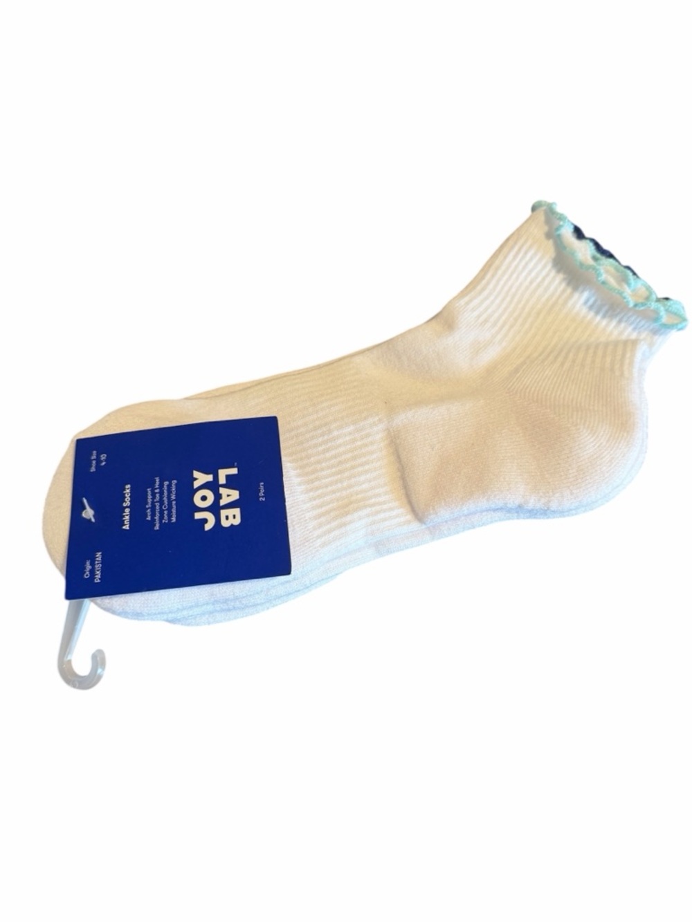Joylab White Ankle Socks with Scallop Trim- 2 pairs